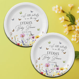 Eine kleine Butterfly-Wildblumen Kinderdusche Pappteller