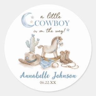 Eine kleine Cowboy-Baby-Party für einen Jungen Runder Aufkleber