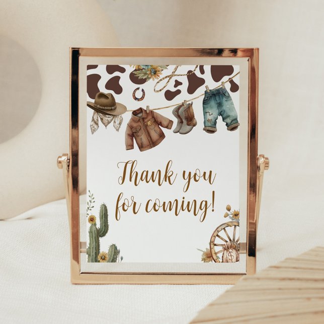 Eine kleine Cowboy-Babydusche Danke, dass ihr geko Poster (A Little Cowboy Baby Shower Thank you for Coming Sign)