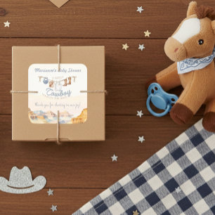 Eine kleine Cowboy-Western-Canyon-Baby-Party Quadratischer Aufkleber