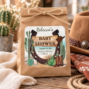 Eine kleine Cowboy-Western-Junge-Baby-Party Quadratischer Aufkleber