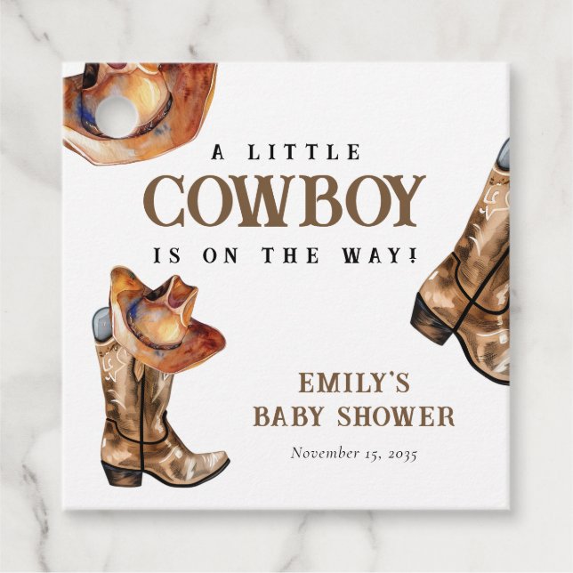 Eine kleine Cowboy-Western-Kinderdusche Geschenkanhänger (Vorderseite)