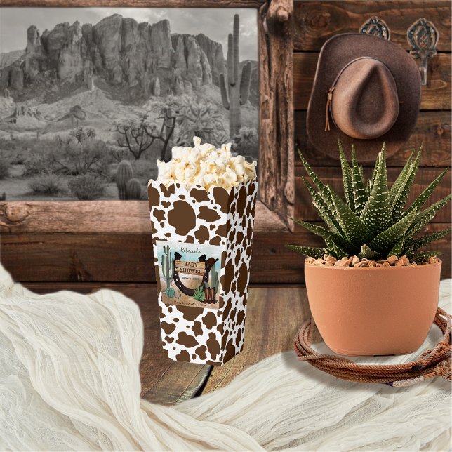 Eine kleine Cowboy-Western-Kinderdusche Geschenkschachtel (Rustic Western Boy Baby Shower Popcorn Favor Box -- "A Little Cowboy Is On His Way" Collection)