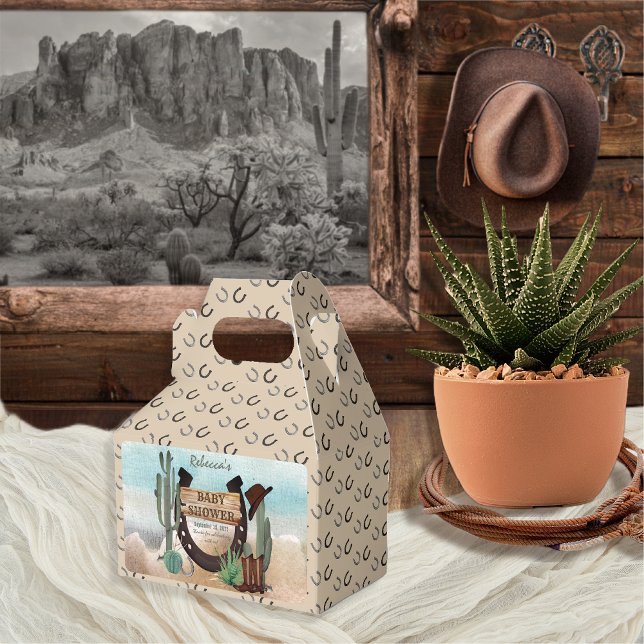 Eine kleine Cowboy-Western-Kinderdusche Geschenkschachtel (Rustic Western Boy Baby Shower Rectangular Favor Box -- "A Little Cowboy Is On His Way" Collection)