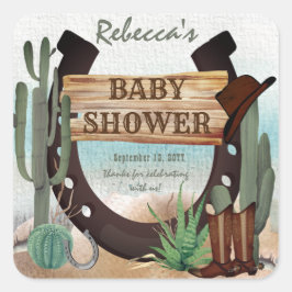 Eine kleine Cowboy-Western-Kinderdusche Quadratischer Aufkleber