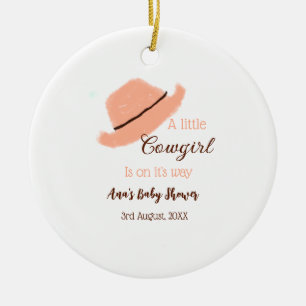 Eine kleine Cowgirl ist auf dem Weg zur orangen Ba Keramik Ornament