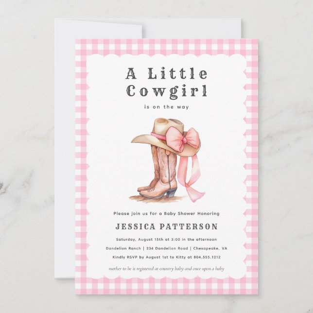 Eine kleine Cowgirl Pink Baby Dusche Einladung (Vorderseite)