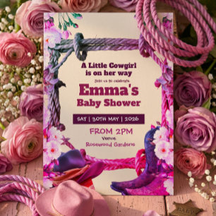 Eine kleine Cowgirl Rosa Blumen Western-Baby-Party Einladung