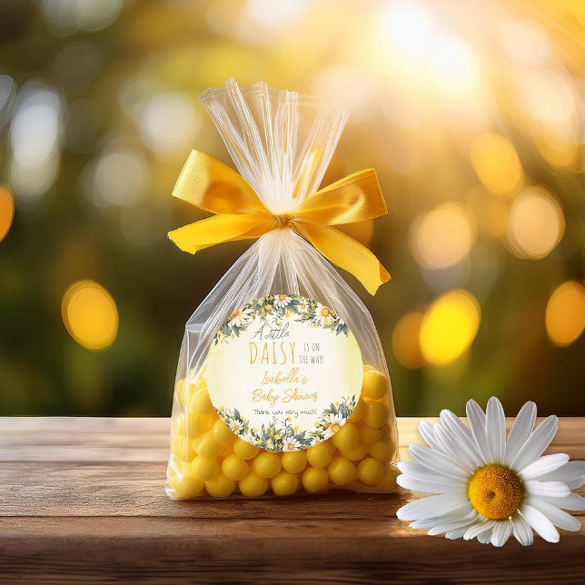 Eine kleine Daisy Floral Baby Dusche Vielen Dank Runder Aufkleber ("A Little Daisy Is On The Way!" Daisies Floral-Themed Girl Baby Shower Favor Stickers)