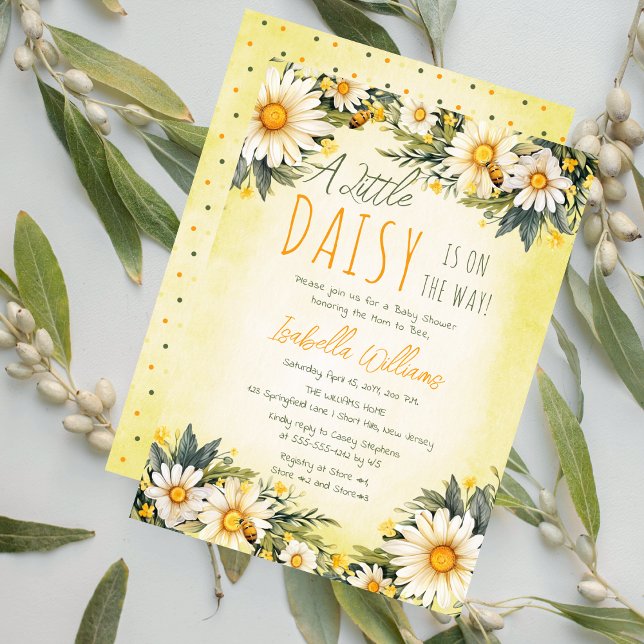 Eine kleine Daisy ist auf dem Weg zur Blumendusche Einladung (A Little Daisy Is On The Way! Sweet Spring Yellow Floral Girl Baby Shower Invitation)