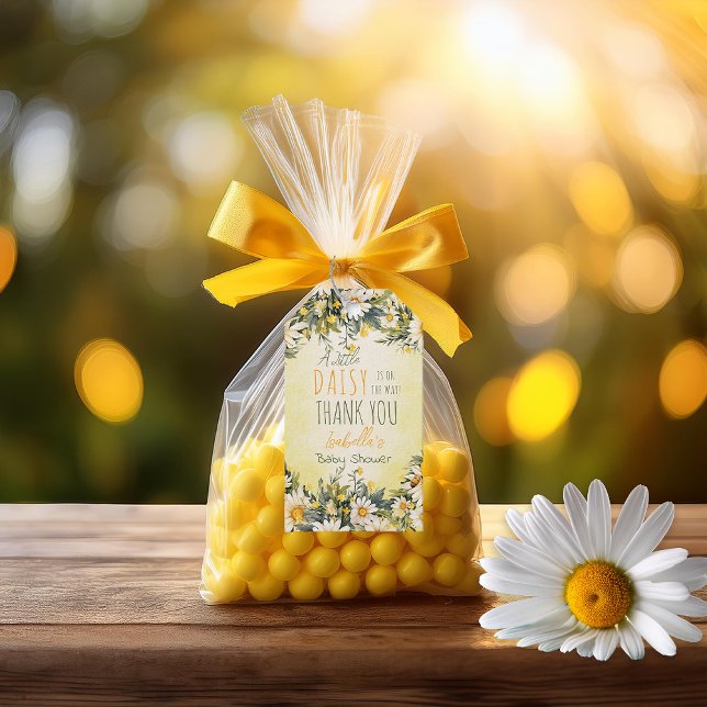 Eine kleine Daisy ist auf dem Weg zur Blumendusche Geschenkanhänger ("A Little Daisy Is On The Way!" Daisies Floral-Themed Girl Baby Shower Favor Gift Tags)