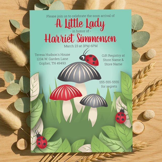 Eine kleine Dame und Pilze Whimsical Baby Dusche Einladung (A Little Lady and Mushrooms Whimsical Baby Shower Invitation)