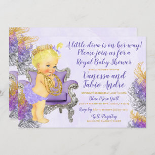 Eine kleine Diva Lila Gold Aquarell Kinderdusche Einladung