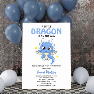 Eine kleine Dragon Niedlich Blue Baby Boy Dusche Einladung