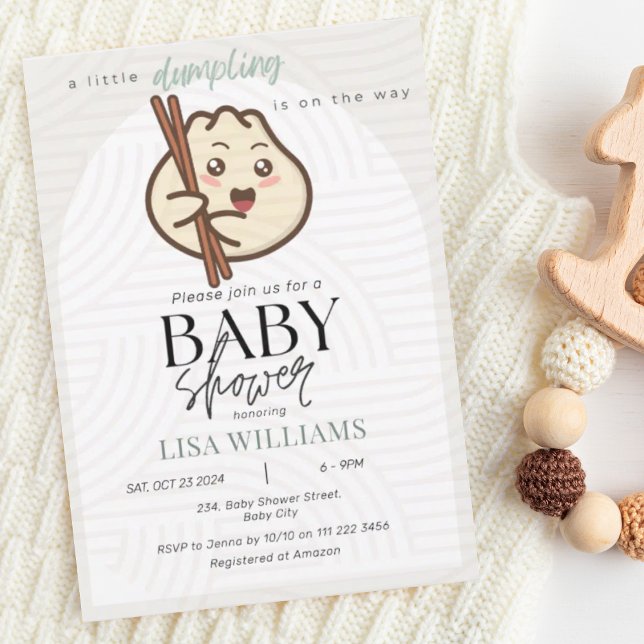 Eine kleine dumme Bao neutrale asiatische Babydusc Einladung (Little Dumpling Is On Its Way Kawaii Asian Chinese Bao Baby Shower Invitation)