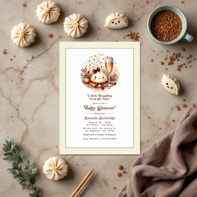 Eine kleine dumme Mocha Mousse Babydusche Einladung (Cute Bao in the Oven A Little Dumpling Baby Shower Invitation)