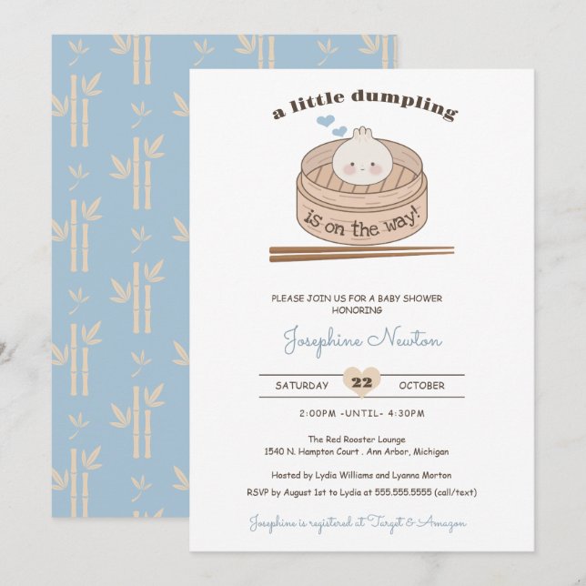 Eine kleine Dumpling Baby Bao Boy Dusche Einladung (Vorne/Hinten)