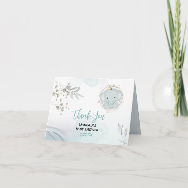 Eine kleine Elephant Boy Baby Dusche Danke Karte (Vorderseite)