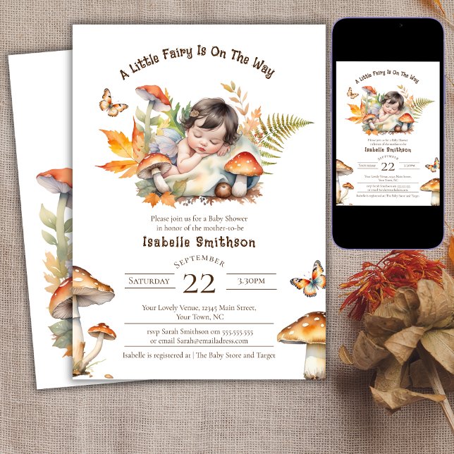 Eine kleine Fee ist auf dem Weg zur Woodland Babyd Einladung (Von Creator hochgeladen)