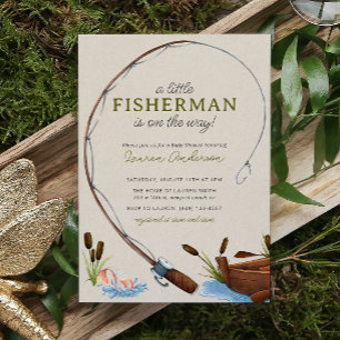Eine kleine Fisherman Watercolor Script Baby Dusch Einladung