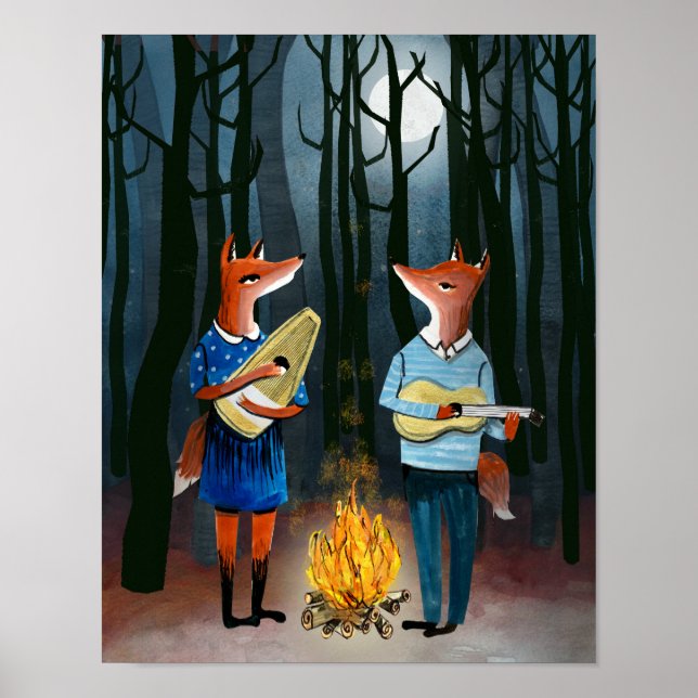 Eine Kleine Foxmusik - Niedliche Füchse spielen Mu Poster (Vorne)