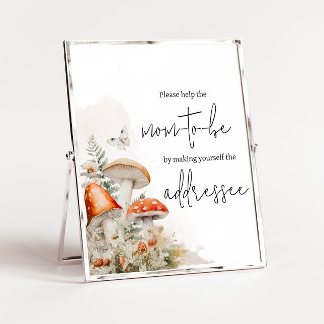 Eine kleine Fungi-verzauberte Mushroom-Umschlagsta Poster (Little Mushroom Baby Shower Envelope Station Sign)