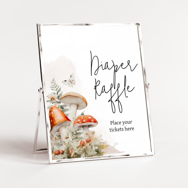 Eine kleine Fungi-verzauberte Mushroom-Windel-Raff Poster (Little Mushroom Baby Shower Diaper Raffle Sign)