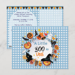 Eine kleine Geist ist fällig Blaue Gingham QR Baby Postkarte