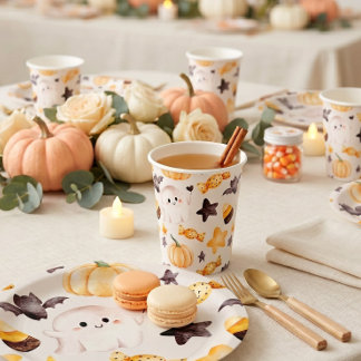 Eine kleine Geist Wasserfarbe Halloween-Baby-Party Pappbecher