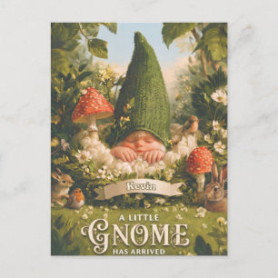 Eine kleine Gnome ist angekommen Baby Ankündigung Postkarte