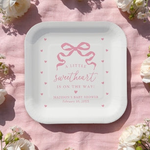Eine kleine Herzenspink-Schleife-Baby-Party Pappteller