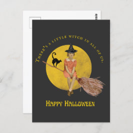 Eine kleine Hexe in ganz uns Halloween Postkarte