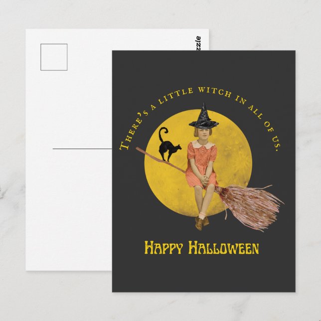 Eine kleine Hexe in ganz uns Halloween Postkarte (Vorne/Hinten)