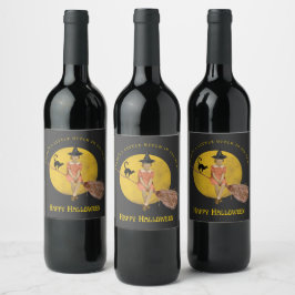 Eine kleine Hexe in ganz uns Halloween Weinetikett