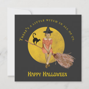 Eine kleine Hexe in unserem Halloween-Flachkarte