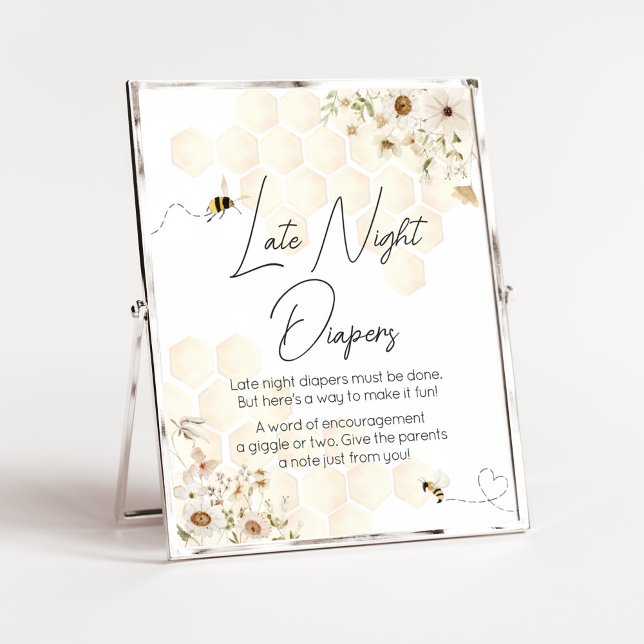 Eine kleine Honey Bee Baby Dusche Spät Nachttauche Poster (As Sweet as can Bee Baby Shower Late Night Diapers Sign)