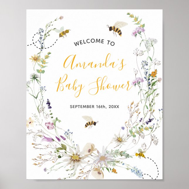 Eine kleine Honey Bee Wildblume Baby Dusche Willko Poster (Vorne)