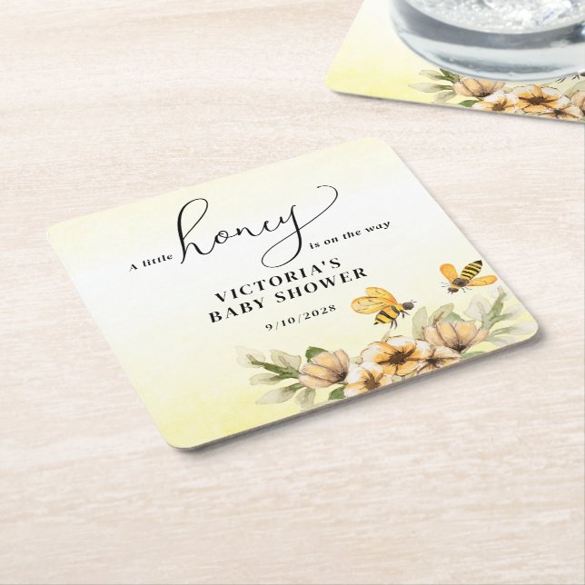 Eine kleine Honigbiene ist auf dem Weg Baby Shower Rechteckiger Pappuntersetzer (angewinkelt)