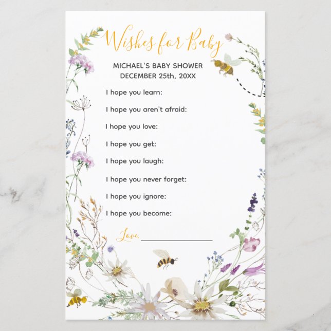 Eine kleine Honigbiene-Wildblume wünscht sich Baby (Vorderseite)