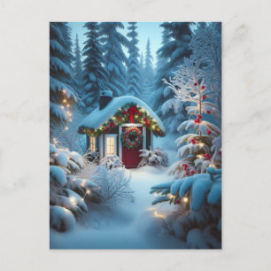 Eine kleine Hütte im Wald Weihnachten Postkarte