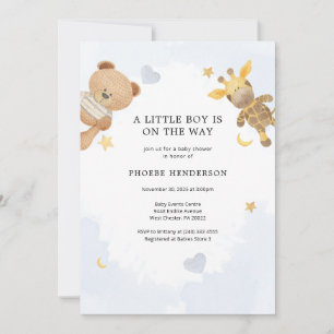 Eine kleine Junge Pastel Blue Niedlich Baby Dusche Einladung