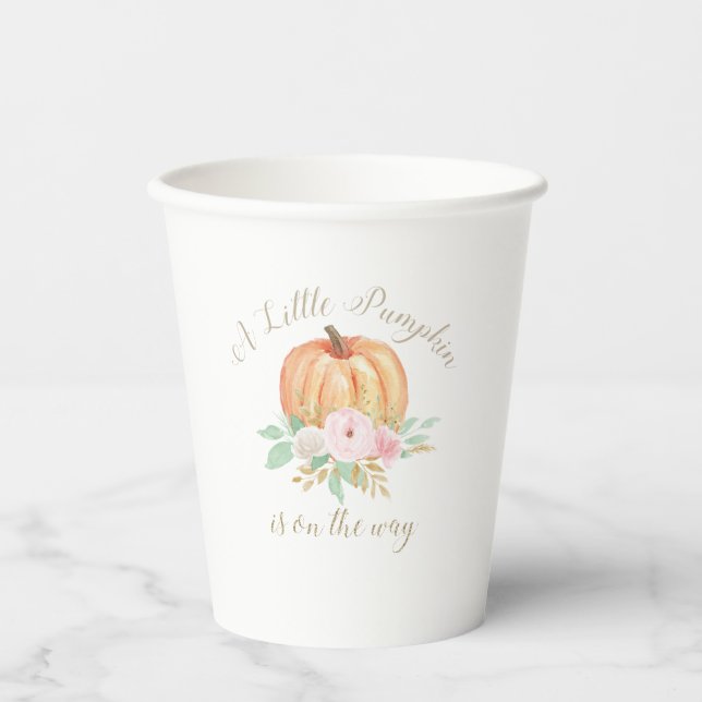 Eine kleine Kürbis-Baby-Dusche Rosa Blütenbraun Pappbecher