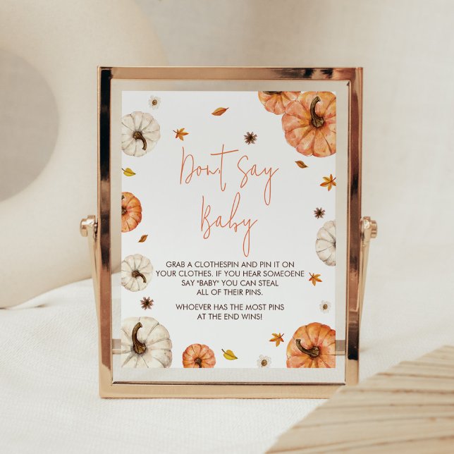 Eine kleine Kürbis-Baby-Dusche sagt nicht Baby Poster (Fall Pumpkin Baby Shower Don't Say Baby Sign)