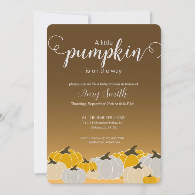Eine kleine Kürbis-Babydusche Einladung (Vorderseite)