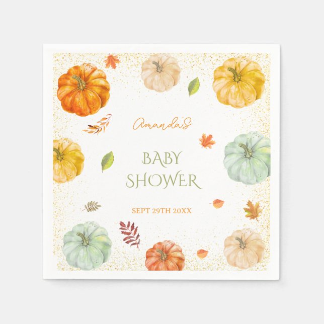 Eine kleine Kürbis Fall Botanische Babydusche Serviette (Vorderseite)