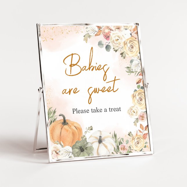 Eine kleine Kürbis-Herbst-Babydusche sind süß Poster (Fall Floral Pumpkin Baby Shower Babies are Sweet Sign)