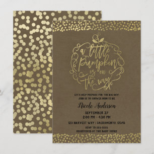 Eine kleine Kürbis-Herbst-Rustikal-Gold-Babyparty Einladung