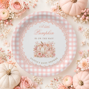 Eine kleine Kürbis-Herbst-Schleifen-Baby-Party Pappteller