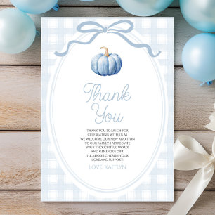Eine kleine Kürbisblaue Schleife Baby Shower Dankeskarte