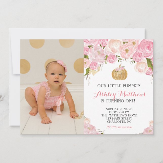 Eine kleine Kürbisfest-Glitzer-Goldparty Einladung (Vorderseite)